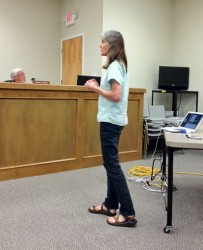 Nancy Freeman speaks to Franklin County Commissioners about the Broad River Water Trail