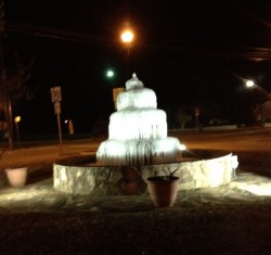 The water fountain on Vickery St in Lavonia became a giant snow cone overnight as temperatures dropped to just 7 degrees
