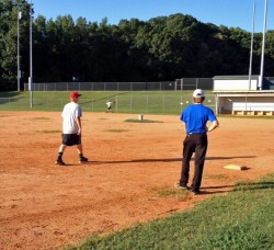 Franklin County Rec Department Junior Boys Little League warms up Tuesday evening at the Lavonia ball fields.
