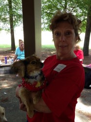 Donna Madkiff President of the Hart County Humane Society holds Missy.