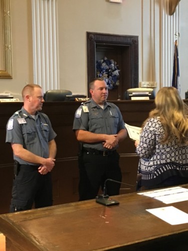 Franklin County EMT's Josh Smith (left) and Scott  O'Barr honored by Anderson County Council Tuesday