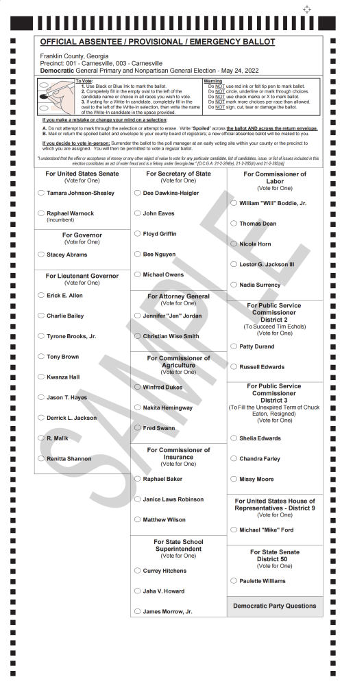 Franklin County Sample Ballots for May 24 Election - 92.1 WLHR