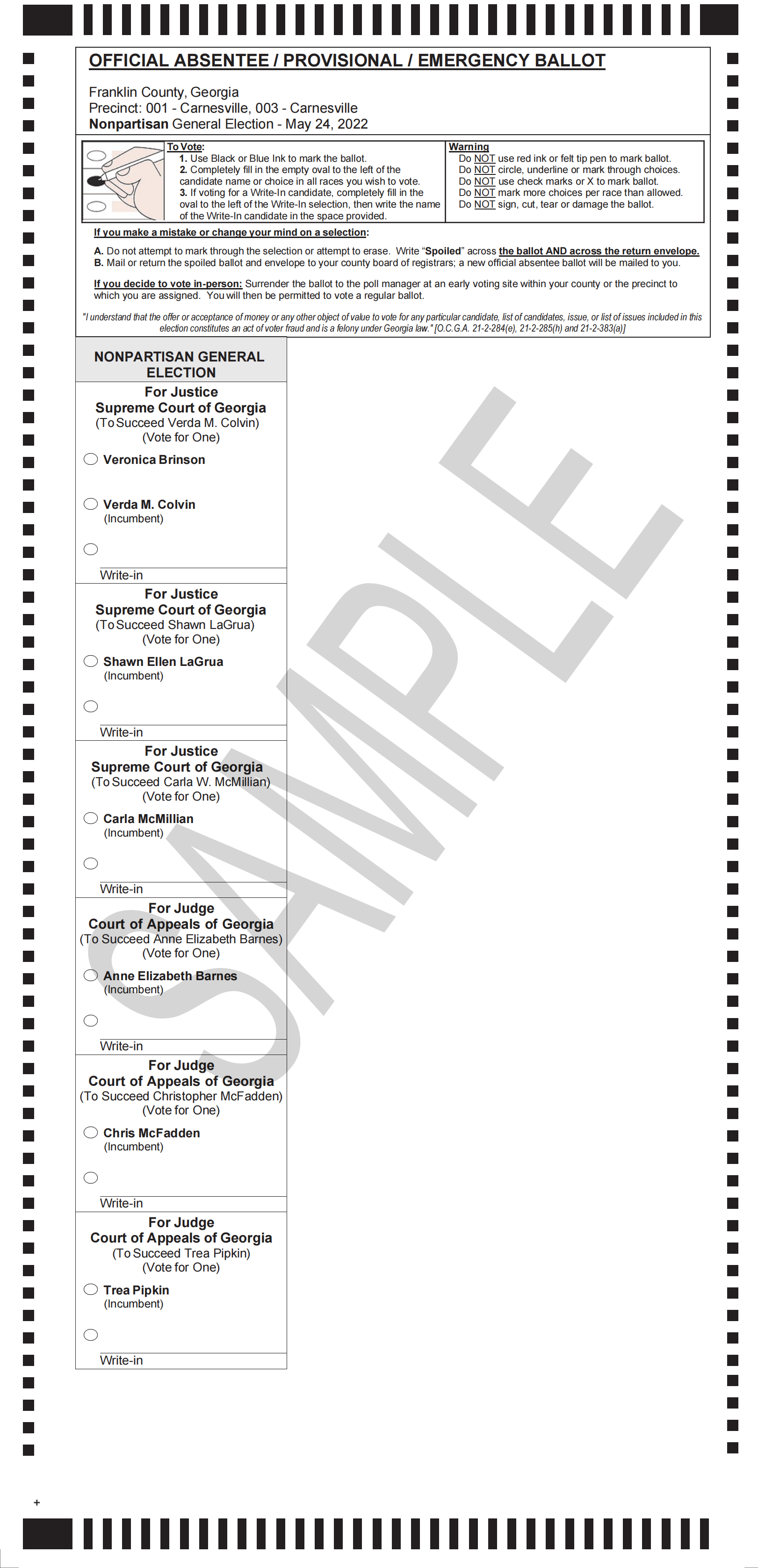 Franklin County Sample Ballots for May 24 Election 92.1 WLHR