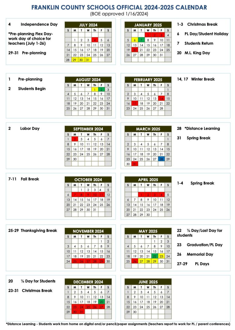 Franklin County BOE Adopts 20242025 School Calendar 92.1 WLHR